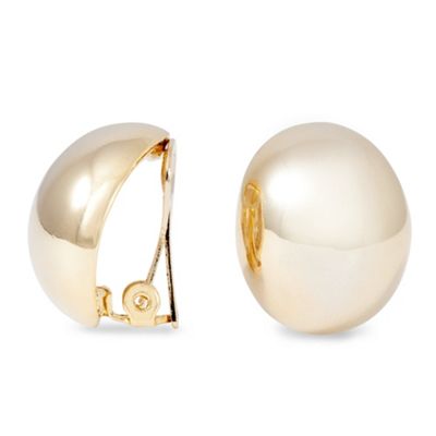 Polished gold button clip on earring